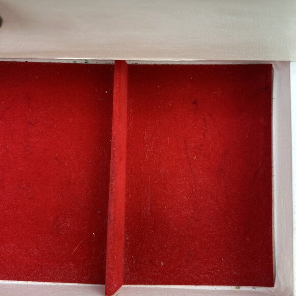 Vintage MCM Jewelry Box Cream Red Satin & Velvet Interior 3 Tier Made In Canada - Picture 9 of 16